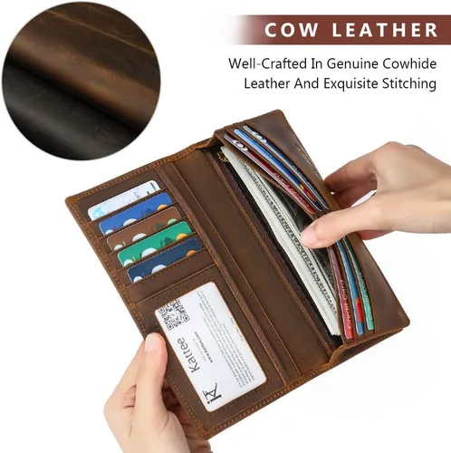 Miniatura 4 de Kattee cartera plegadiza clásica de cuero para hombre