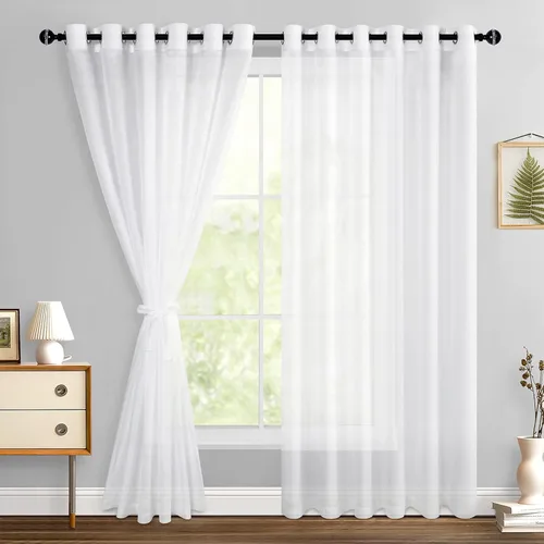 Miniatura 171 de Hiasan - Cortinas traslúcidas de gasa cortas semitransparentes con ojales y alzapaños filtrantes de luz para ventana, dormitorio, baño, 2 paneles