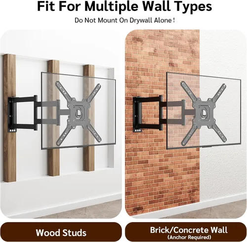 Miniatura 7 de Soporte de pared para TV de brazo largo para televisores de 26 a 65 pulgadas, soporte de pared giratorio de movimiento completo, extensión larga