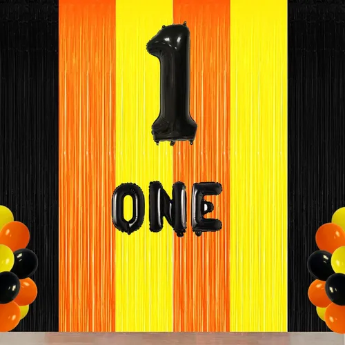 Miniatura 4 de Decoraciones de Fiesta de Cumpleaños de Construcción, Telón de Fondo de Flecos de Aluminio Naranja Negro Amarillo, Decoraciones de Fiesta de Camión