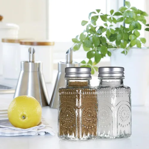 Miniatura 5 de Juego de 2 saleros y pimenteros de cristal, mezcladores de especias vintage para mesa de comedor, cocina, restaurante (estilo girasol)