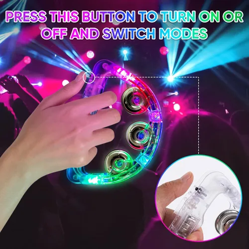 Miniatura 3 de Panderetas musicales con luz LED: pandereta intermitente de mano que brilla en la oscuridad, suministros de fiesta, panderetas LED, instrumento