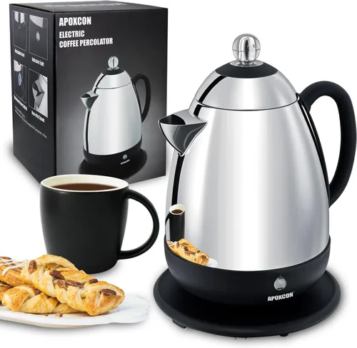 Miniatura 11 de Cafetera Percoladora Multiuso de Acero Inoxidable para Estufa con Dos Perillas de Vidrio Borosilicato Resistente Mango de Sílice Cafetera