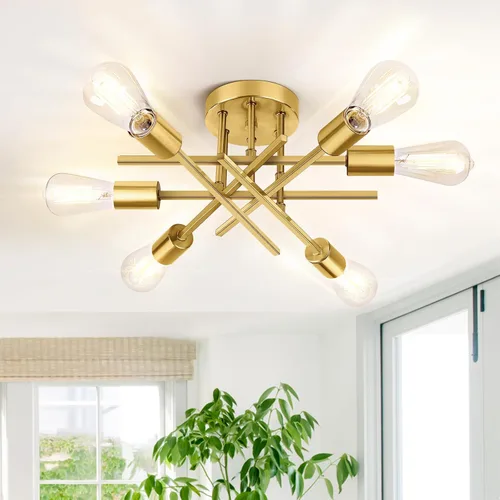 Miniatura 8 de TOBUSA Lámpara de techo semiempotrada color negro mate, moderna Sputnik cerca del techo, lámpara de techo para dormitorio, cocina, sala de estar