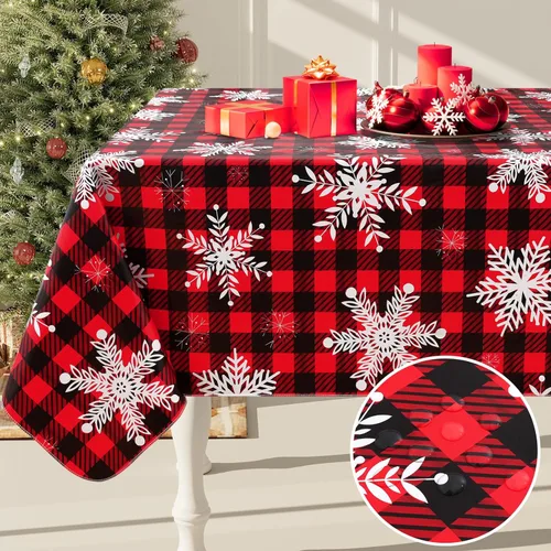 Miniatura 35 de Smiry Mantel redondo de plástico para mesa, mantel de vinilo impermeable con parte trasera de franela para mesas redondas, lavable y a prueba