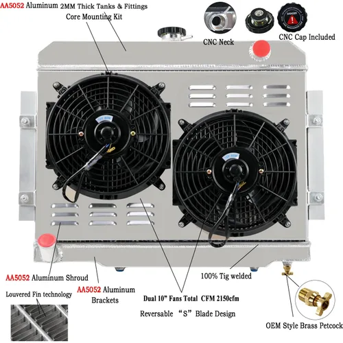 Miniatura 2 de Relé de ventilador de aluminio de 3 filas para Jeep Cherokee/Scrambler CJ5 CJ6 CJ7 J10 J20 1974 1976 1977 1978 79 80 81 82 83 84 85 86 Radiador de 3