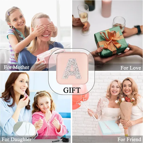 Miniatura 6 de Parima Joyero Joyero Organizador de joyas de viaje, pequeño regalo de cumpleaños personalizado con inicial para mamá, amigas, mujeres, damas