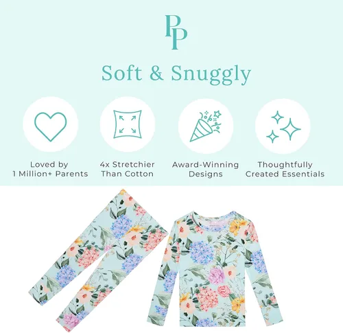 Miniatura 78 de Posh Peanut Pijamas para niñas, suaves, de viscosa de bambú para niños, pijamas a juego de manga larga para niñas