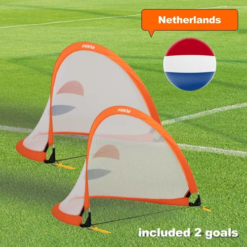 Miniatura 2 de Porayhut Red de fútbol de apertura rápida para niños, juego de 2 estacas portátiles 210D Oxford extra para diversión en el patio trasero