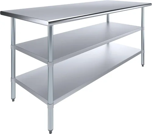 Miniatura 13 de Mesa de trabajo de acero inoxidable con 2 estantes Mesa de utilidad de metal Mesa de utilidad NSF para uso comercial y residencial