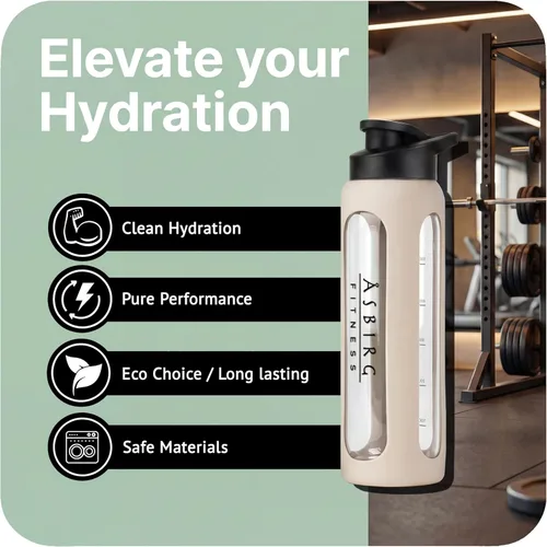 Miniatura 5 de Fitness - Botella mezcladora de proteínas de vidrio de 24 onzas, sin BPA, tapa a prueba de fugas, bola mezcladora de acero inoxidable y funda