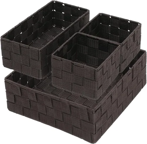 Miniatura 11 de Juego de 4 cestas de almacenamiento tejidas de polipropileno con marco de metal, cajas de tela apilables para cajones, armario, estante, guardería