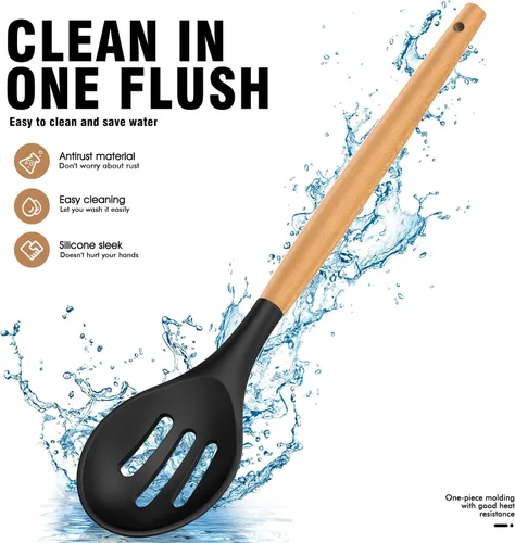Miniatura 6 de AVGPD Juego de utensilios de cocina de silicona – Utensilios de cocina de silicona para cocinar asas de madera, 446 °F resistentes al calor