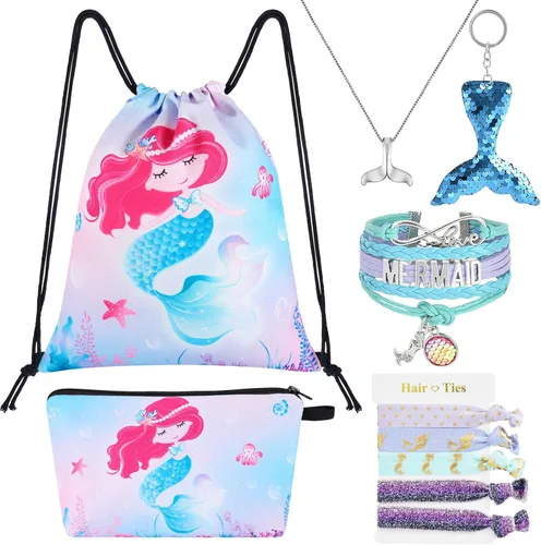 WAWSAM Juego de mochila con cordón de 10 piezas - Regalos para niñas con cordón, Varios colores, Sirena D