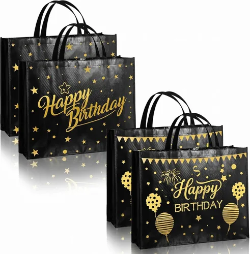 Kajaia Bolsas de regalo de cumpleaños extra grandes, reutilizables, jumbo, grandes, suministros de fiesta de feliz cumpleaños, tela no tejida,