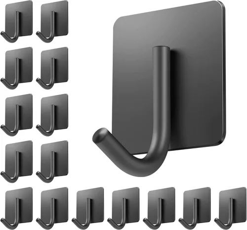 Miniatura 7 de xdgeLoad Ganchos para toallas de baño, 4 unidades, ganchos de pared resistentes para baños, abrigos, batas, cocina, ganchos autoadhesivos sin Negro