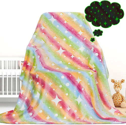 Miniatura 19 de Gdindff Bonita manta infantil que brilla en la oscuridad con diseño de dinosaurio para niños, de franela que brilla en la cama, sofá, sofá, manta