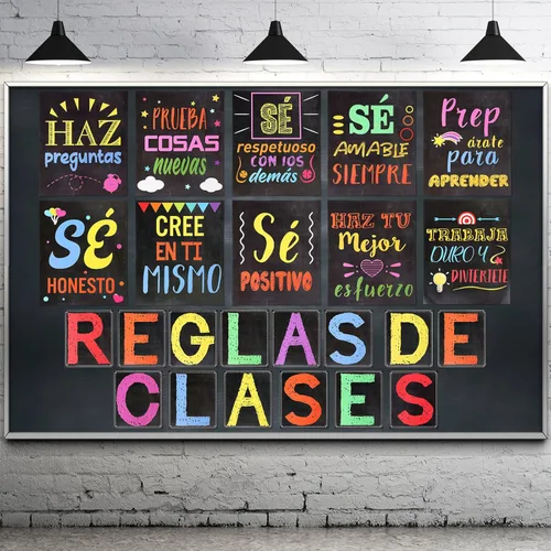 Nezyo 24 pósteres de reglas del aula española Reglas Escolares en español para profesores, escuela primaria, secundaria, regreso a clases, arte de