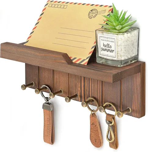 Miniatura 28 de Rebee Vision Soporte de Pared para Llaves Estilo Granja - Organizador de Correo Decorativo con 7 Ganchos para Llaves y Estante de Pared - Decoración