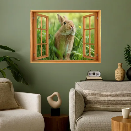 Miniatura 21 de wall26 Adhesivo decorativo para pared, diseño de oso y mariposa fuera de una ventana abierta, no se pega ni se pega, papel tapiz no tejido