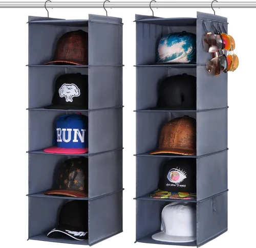 Miniatura 10 de LADYBRO Oxford Cloth Hat Rack for Closet, 10-Shelf Organizer for Fedora, Sunhat, Cowboy, Baseball Cap, 2 Separate 5-Shelf, Hanging for Storage or
