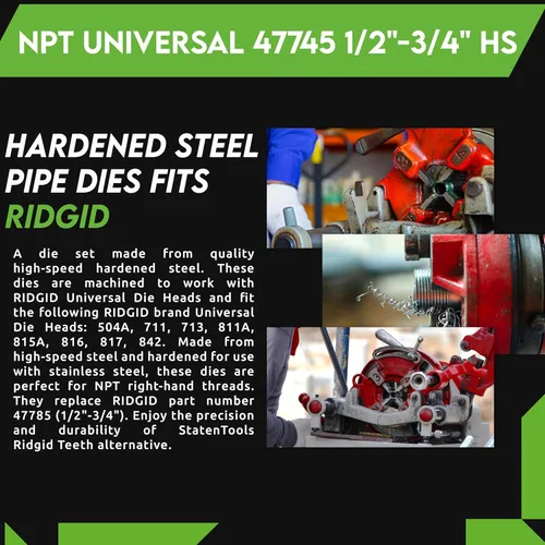 Miniatura 5 de NPT Universal 47770 1"-2" HS Troqueles de tubo de acero endurecido para RIDGID 811, 811A, 815A Die Head