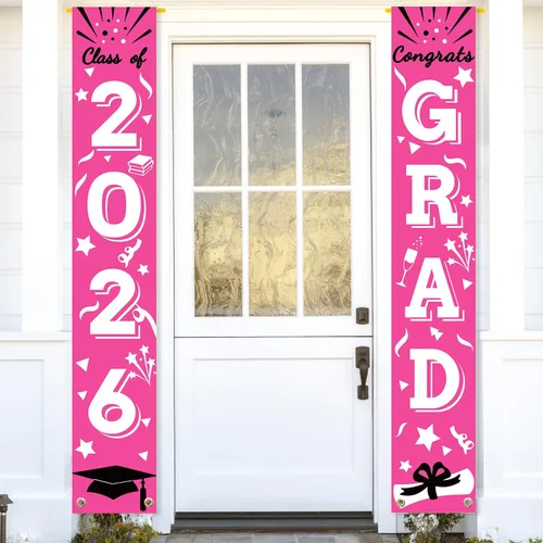Miniatura 20 de Cartel de graduación para porche, letrero de clase, banderas colgantes de felicitaciones, escuela secundaria, universidad, fiesta, decoración