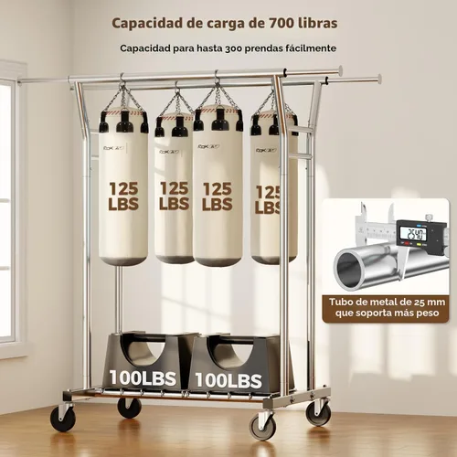Miniatura 4 de HYSEYY Perchero de ropa resistente, perchero con ruedas para colgar ropa con estantes, carga de 700 libras, armario portátil con ruedas