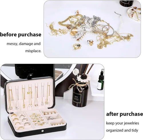 Miniatura 6 de KCY Joyero para niñas y mujeres pequeño estuche organizador de joyas de viaje cajas de almacenamiento de joyas portátiles de piel sintética soporte