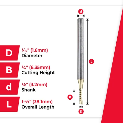 Miniatura 4 de Amana Tool CNC de carburo sólido espiral O flauta arriba-corte, broca de aluminio de corte de enrutador, recubierto de ZrN, 51470-Z, 1/16 D x 1/4 CH