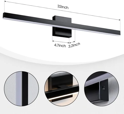 Miniatura 6 de KAISITE Luz de Baño Moderna Negra - Lámpara de Tocador LED Regulable de 5CCT de 24 Pulgadas para Espejo