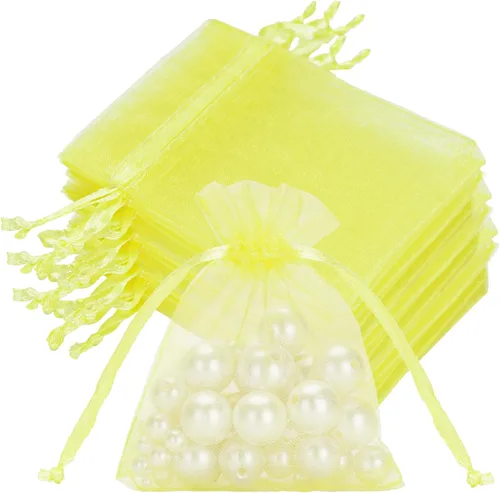 joycraft 50 bolsas de organza amarillo limón – 2.7 x 3.5 pulgadas, bolsa de malla transparente para joyas, pequeña bolsa de favor de fiesta con