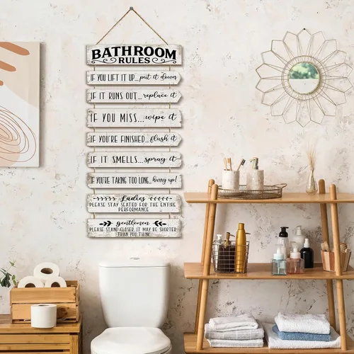 Miniatura 4 de Decoración de pared de baño, letreros divertidos para baño, reglas de baño, imágenes, decoración de pared rústica, decoración de inodoro, letrero