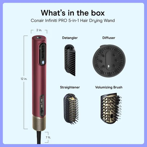 Miniatura 7 de Infiniti PRO CONAIR - Varita de secado de cabello 5 en 1, alisadora y estilizadora, secador de pelo digital todo en uno con motor iónico, incluye 4