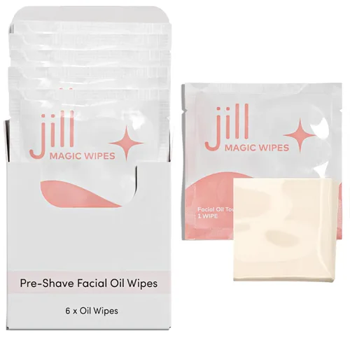 Jill Magic Wipes - Toallitas de aceite Dermaplane para preparación de piel antes del afeitado, para todo tipo de piel, ingredientes veganos,