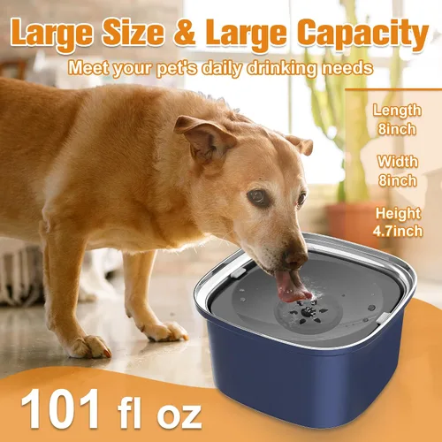 Miniatura 4 de Decflow Cuenco de agua para perros de 3 litros de acero inoxidable con tapa, cuenco de agua sin derrames para perros grandes, a prueba