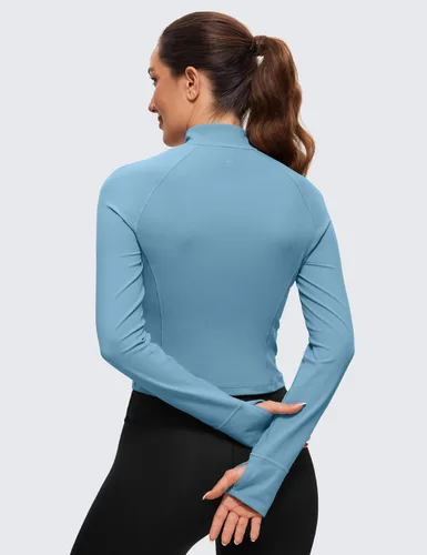 Miniatura 2 de CRZ YOGA Butterluxe - Camisetas de entrenamiento de manga larga con media cremallera para mujer, sudadera atlética recortada para correr