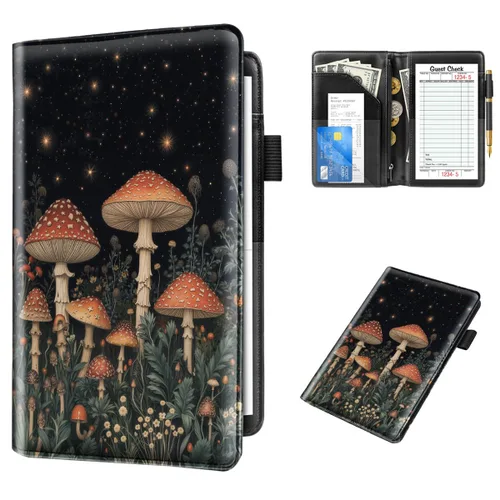 Miniatura 16 de Libros de servicio lindos para camarera y camarero, libreta de notas de visitantes de cuero con cremallera, organizador de dinero y cartera, Mármol