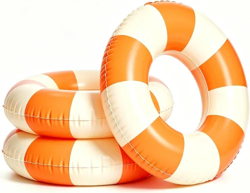 Miniatura 14 de Flotadores de piscina a rayas de 32 pulgadas para adultos, paquete de 3 flotadores inflables de piscina - Flotador de piscina de verano para adultos