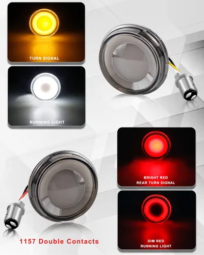 Miniatura 2 de 1157 Señales de giro LED delanteras y traseras de 2 pulgadas, luz de señal de giro de bala integrada lente ahumada compatible con Harley Softail