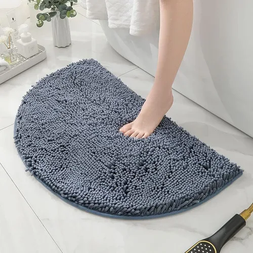 HYFAN Alfombra de baño de felpilla de microfibra semicircular antideslizante, súper absorbente, de secado rápido, tapete de ducha suave, lanudo y