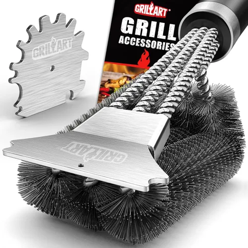 GRILLART Cepillo y raspador de parrilla, kit de cepillo de limpieza de parrilla de barbacoa de 18 pulgadas, limpiador de alambre seguro, accesorios