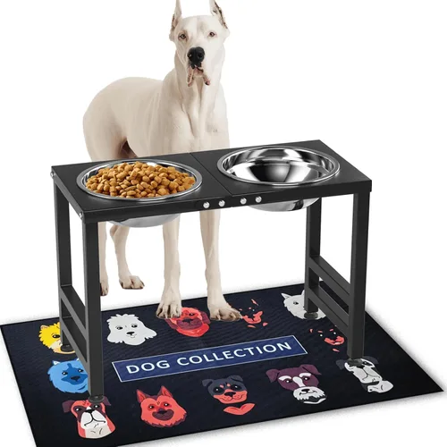 Miniatura 10 de ADENGL Tazones elevados para perros con alimentador lento, 5 alturas ajustables, antideslizante, marco de metal duradero, tapete a prueba de Negro