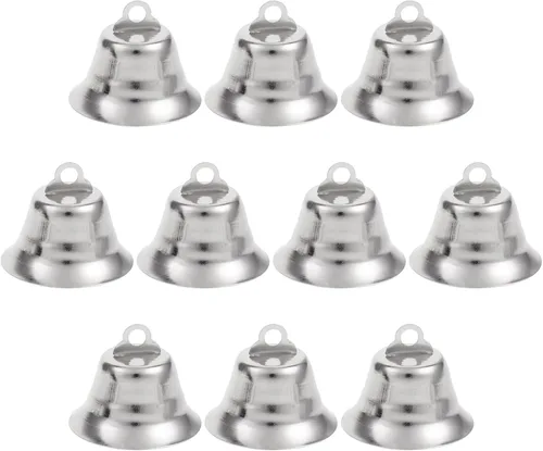 Ciieeo 20 campanas de cascabel, pequeñas campanas de manualidades a granel, mini campanas de metal de Navidad para puertas de manualidades, adornos