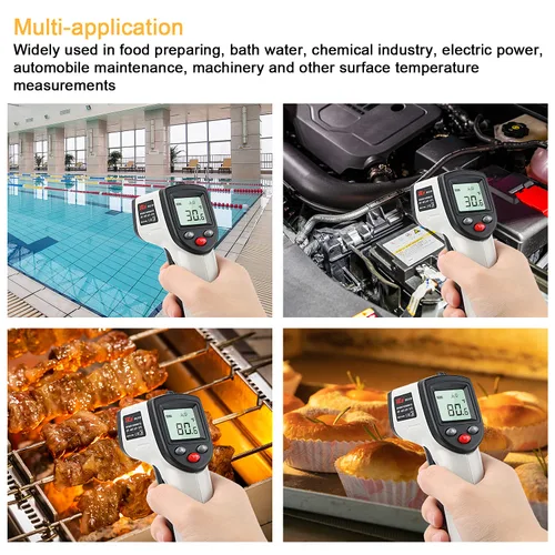Miniatura 3 de Termómetro infrarrojo láser digital sin contacto, -58℉~ 752℉ (-58.0 °F ~ 752.0 °F) Pistola de temperatura IR de mano con emisividad ajustable