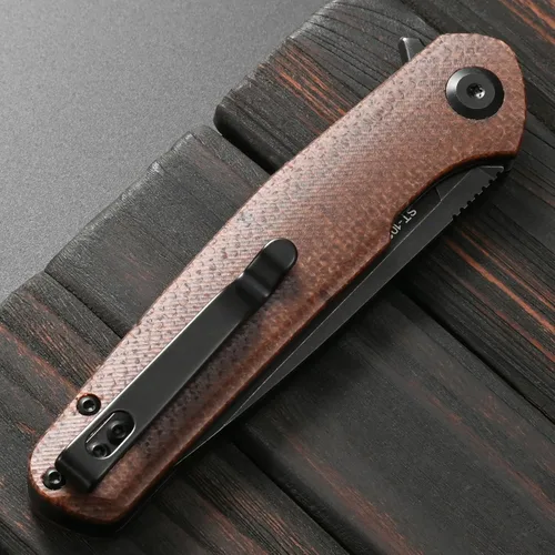 Miniatura 8 de Sitivien Cuchillo plegable ST102, hoja de acero D2+mango Micarta EDC herramienta cuchillo para exteriores, camping, caza, supervivencia (marrón)
