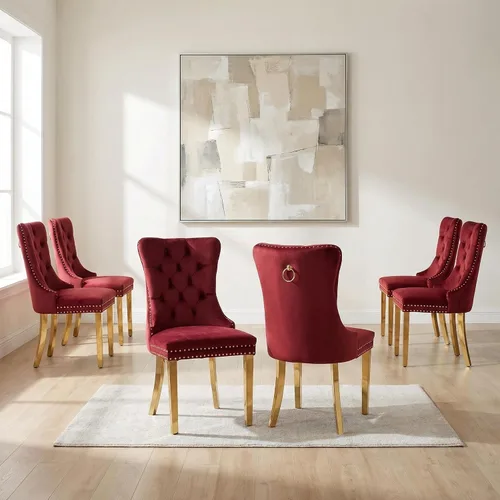 Miniatura 115 de OVENTA Juego de 4 sillas de comedor modernas tapizadas copetudas, terciopelo negro y gris y cuero con patas de madera maciza, sillas de cocina