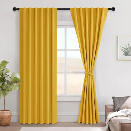Miniatura 55 de Hiasan Cortinas opacas negras para dormitorio, cortinas opacas cortas de 45 pulgadas de largo, con aislamiento térmico, bolsillo para barra