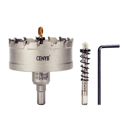 Miniatura 97 de 10 piezas (16-54 mm) Kit de sierra perforadora de carburo TCT para metales duros. Incluye 2 brocas de titanio, 1 broca piloto escalonada y 2 llaves
