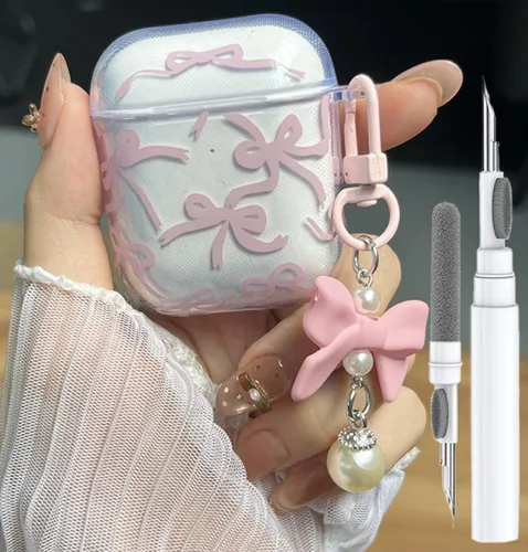 Linda funda para Airpod de 2ª generación para diseño de lazo femenino, diseño de moda, diseño estético a prueba de golpes, funda para auriculares